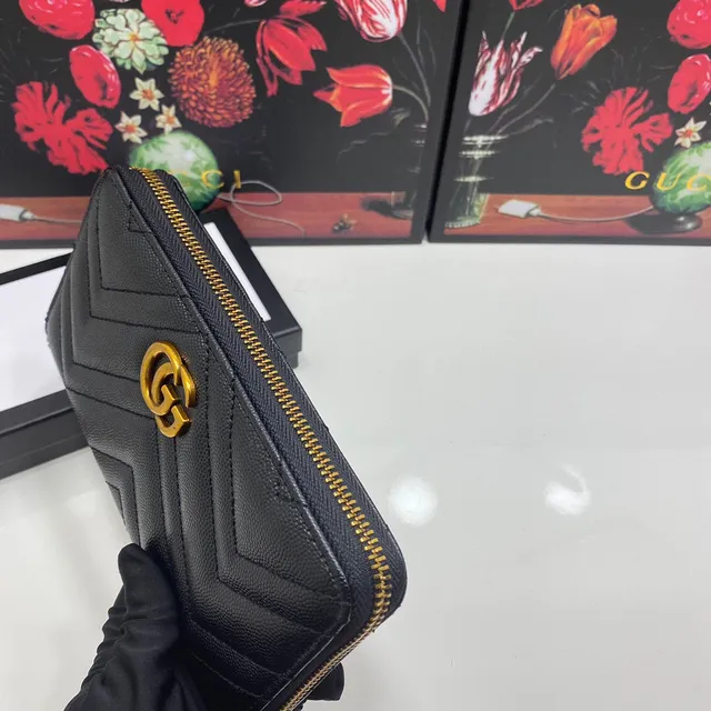 Gucci GG Marmont Black Chevron-Quilted Long Wallet 5