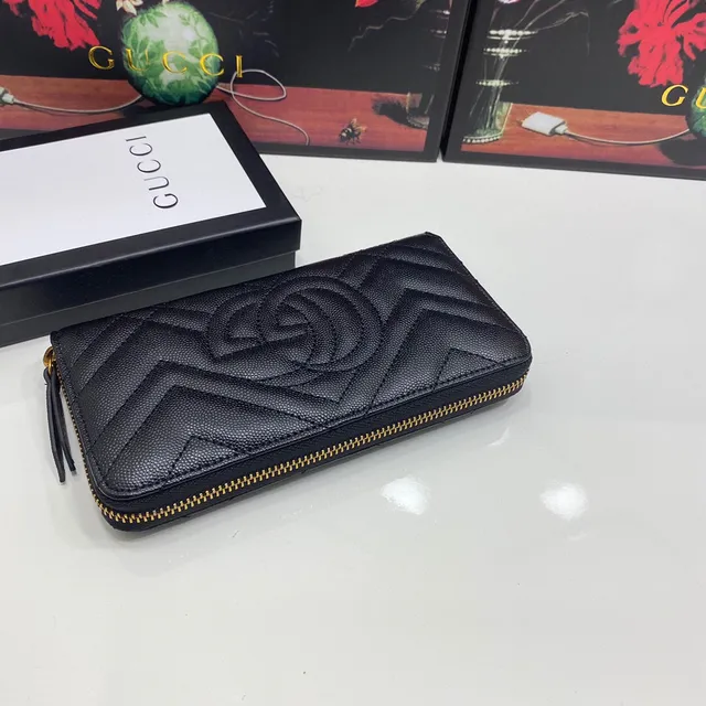 Gucci GG Marmont Black Chevron-Quilted Long Wallet 6