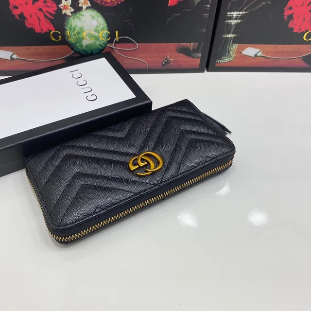 Gucci GG Marmont Black Chevron-Quilted Long Wallet 7