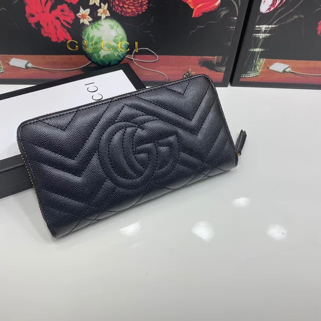 Gucci GG Marmont Black Chevron-Quilted Long Wallet 8