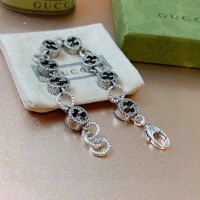 Gucci GG Marmont Black Enamel and Silver-Tone Link Bracelet 3
