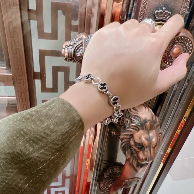 Gucci GG Marmont Black Enamel and Silver-Tone Link Bracelet 5