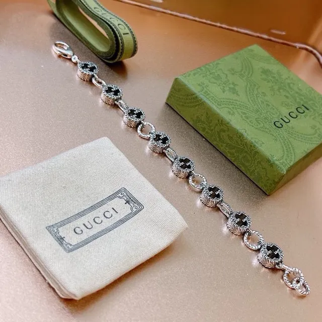 Gucci GG Marmont Black Enamel and Silver-Tone Link Bracelet 6