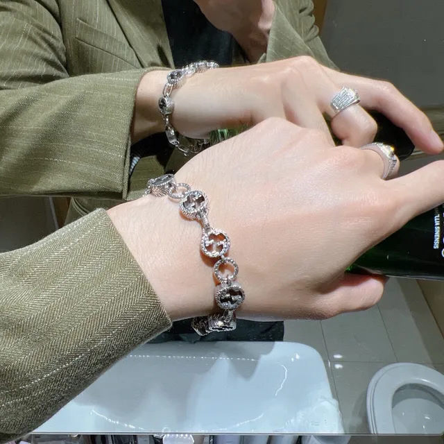 Gucci GG Marmont Black Enamel and Silver-Tone Link Bracelet 9
