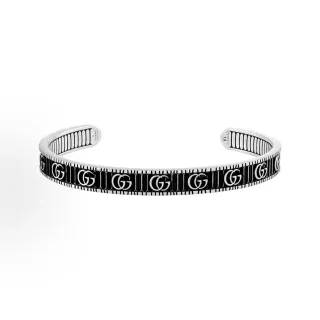 Gucci GG Marmont negra esmaltada interconectada GG pulsera