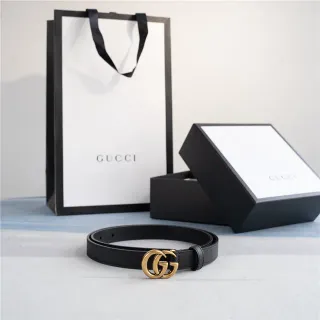 Gucci GG Marmont Black Gold Interlocking G Buckle চিকন চামড়ার বেল্ট