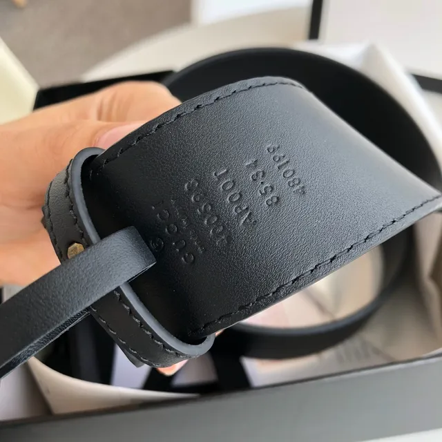 Gucci GG Marmont কালো সোনা Interlocking G বাকেল চিকন চামড়ার বেল্ট 2