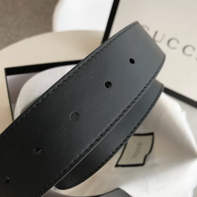 Gucci GG Marmont কালো সোনা Interlocking G বাকেল চিকন চামড়ার বেল্ট 4