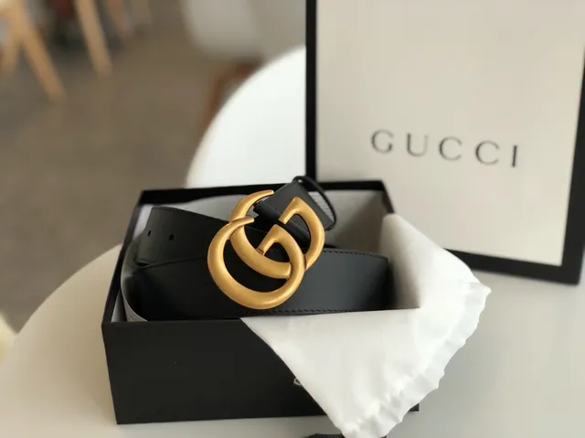 Gucci GG Marmont কালো সোনা Interlocking G বাকেল চিকন চামড়ার বেল্ট 5