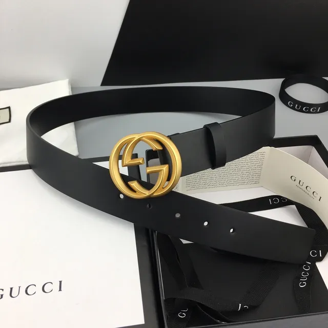 Gucci GG Marmont Black Gold Interlocking G Buckle Smooth Leather Belt 2