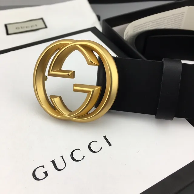 Gucci GG Marmont Black Gold Interlocking G Buckle Smooth Leather Belt 3