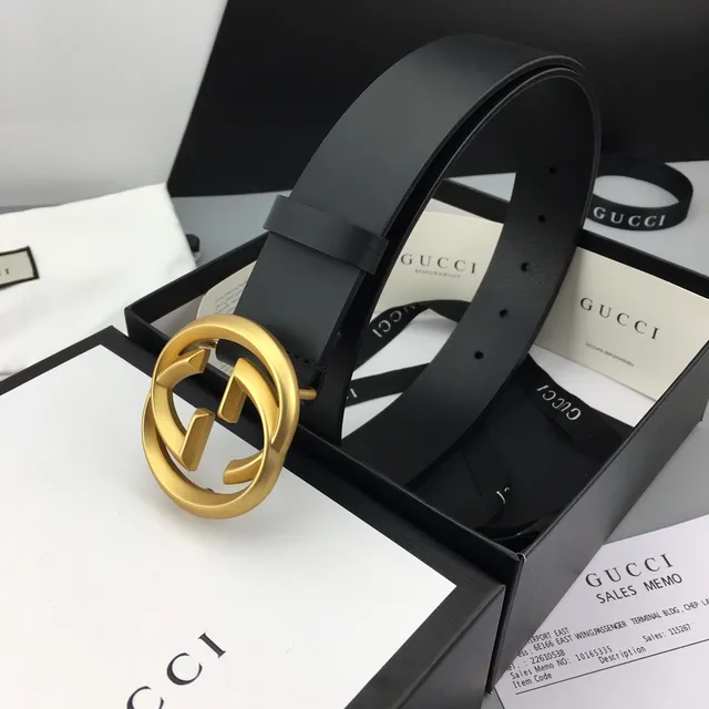 Gucci GG Marmont Black Gold Interlocking G Buckle Smooth Leather Belt 4