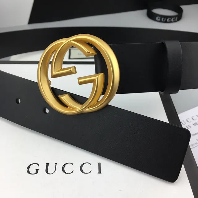 Gucci GG Marmont Black Gold Interlocking G Buckle Smooth Leather Belt 5