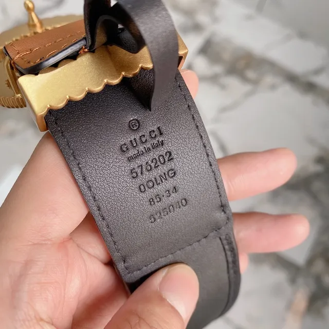 Gucci GG Marmont Brown Black Quilted Tan Edge Piping Leather Belt 6