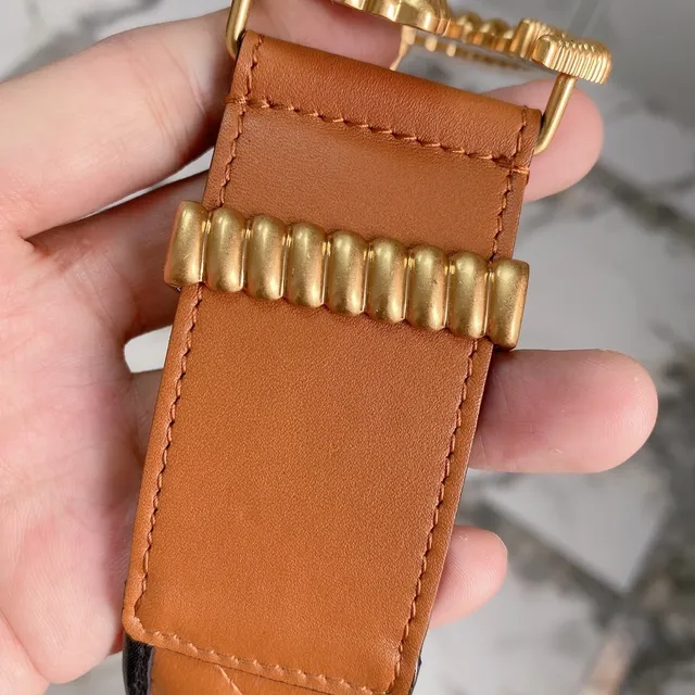 Gucci GG Marmont Brown Black Quilted Tan Edge Piping Leather Belt 8