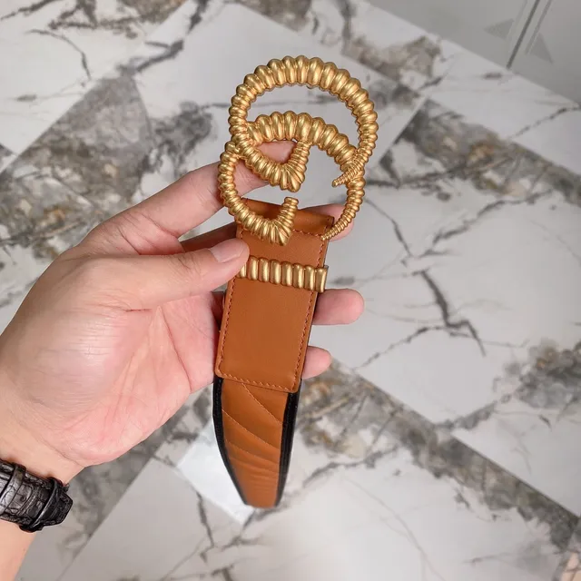 Gucci GG Marmont Brown Black Quilted Tan Edge Piping Leather Belt 9