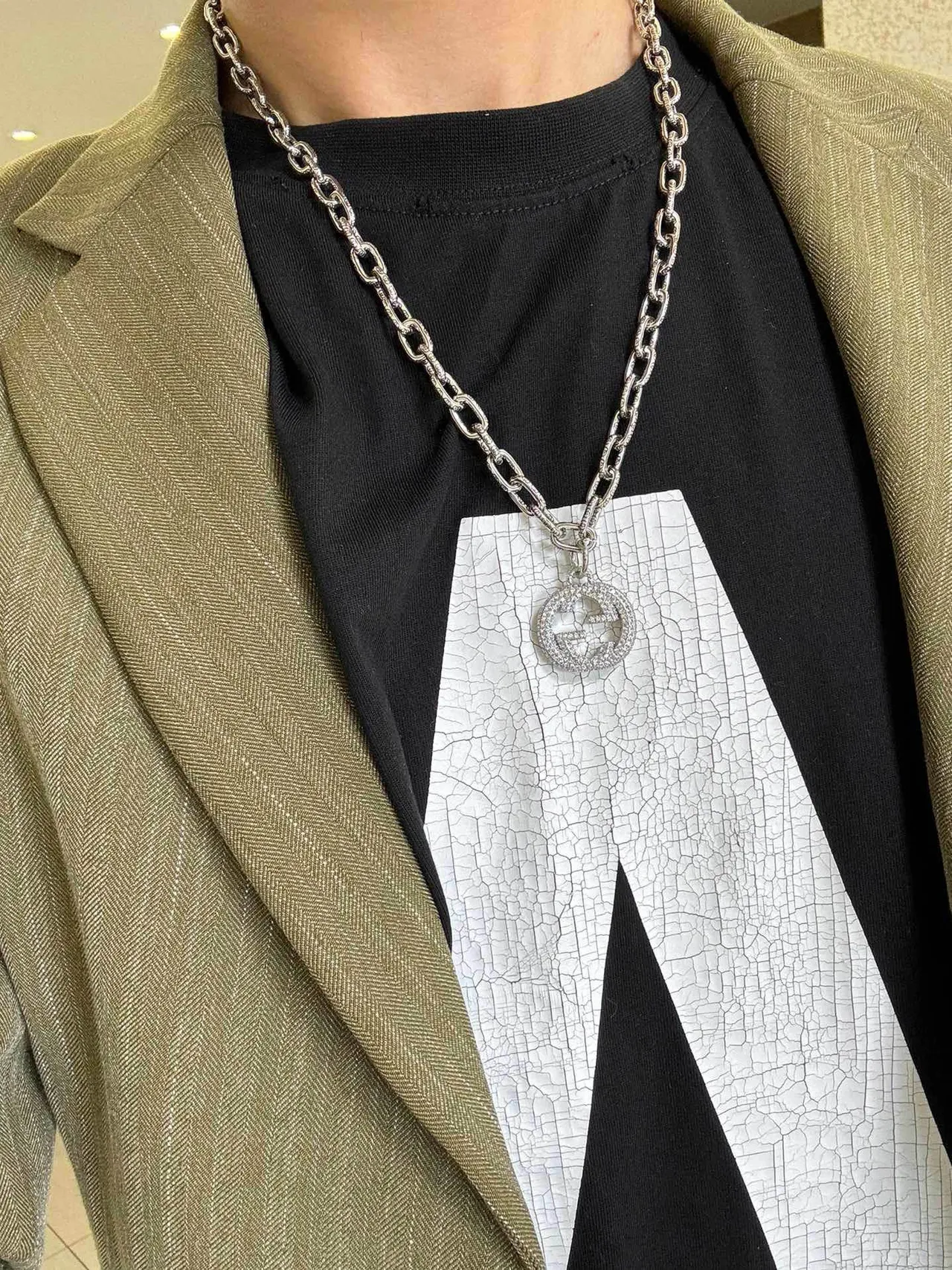 Gucci GG Marmont Crystal-Embellished Silver-Tone Chain Necklace 2