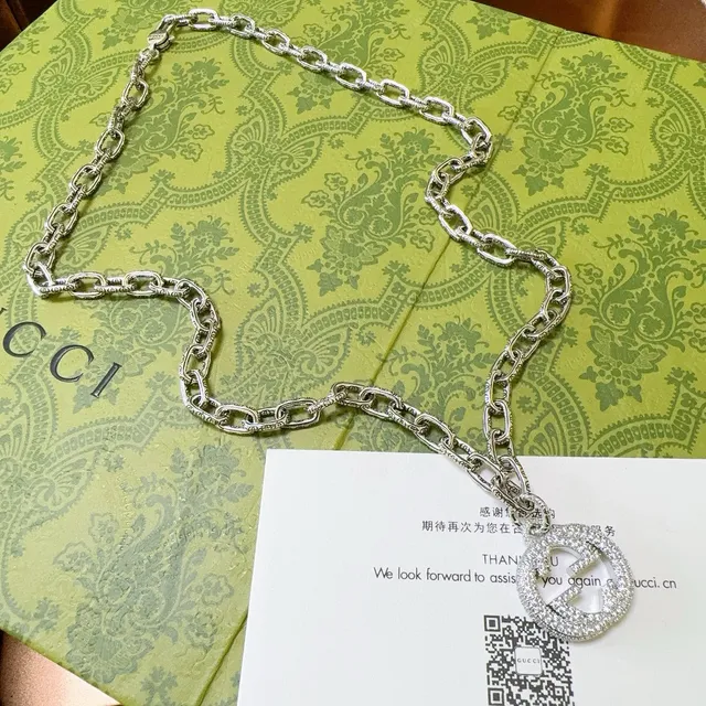 Gucci GG Marmont Crystal-Embellished Silver-Tone Chain Necklace 6