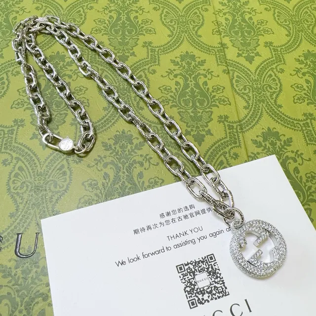Gucci GG Marmont Crystal-Embellished Silver-Tone Chain Necklace 7