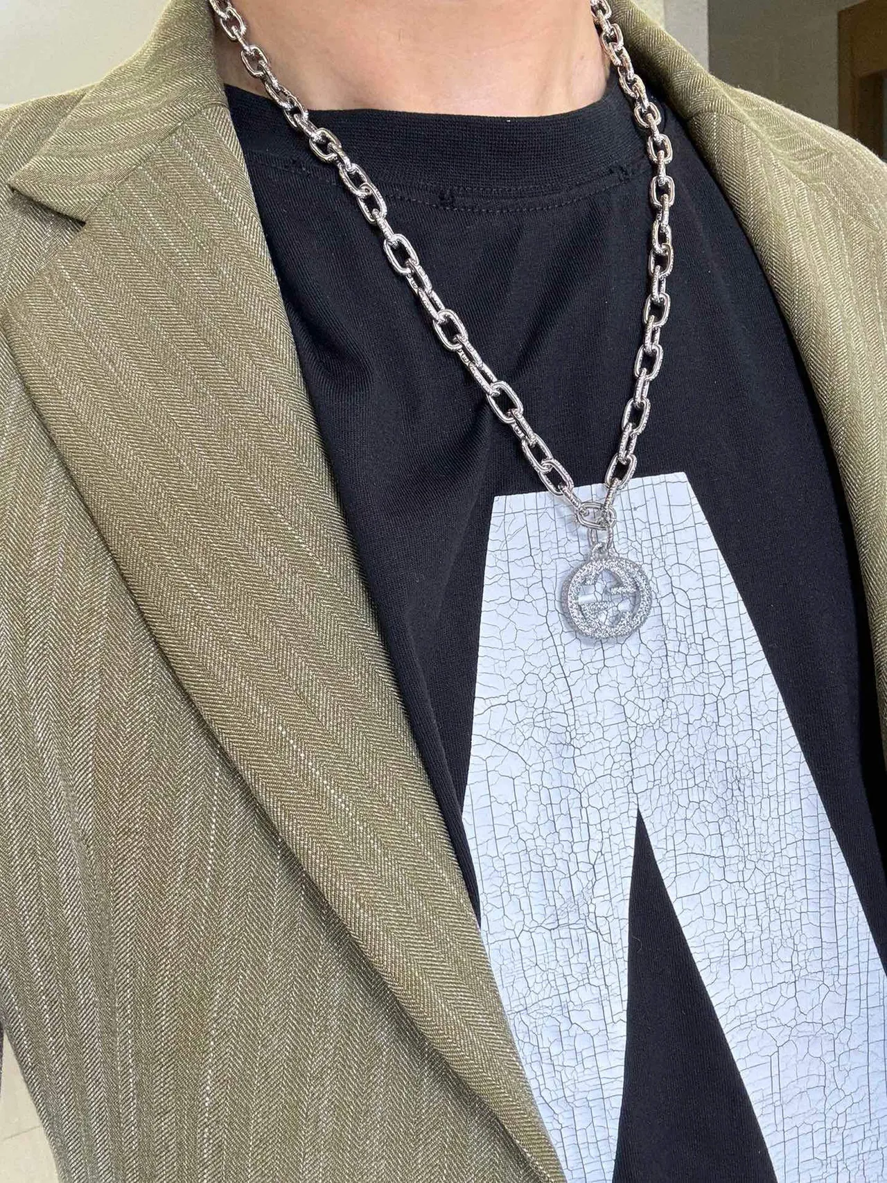 Gucci GG Marmont Crystal-Embellished Silver-Tone Chain Necklace 8