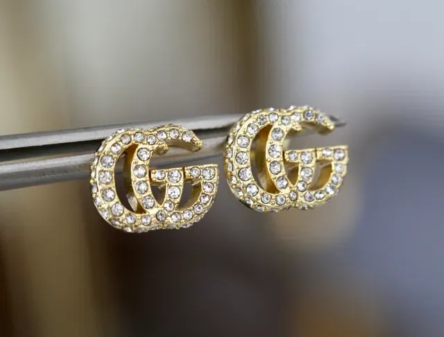 Gucci GG Marmont Crystal-Encrusted Double G Stud Earrings 2