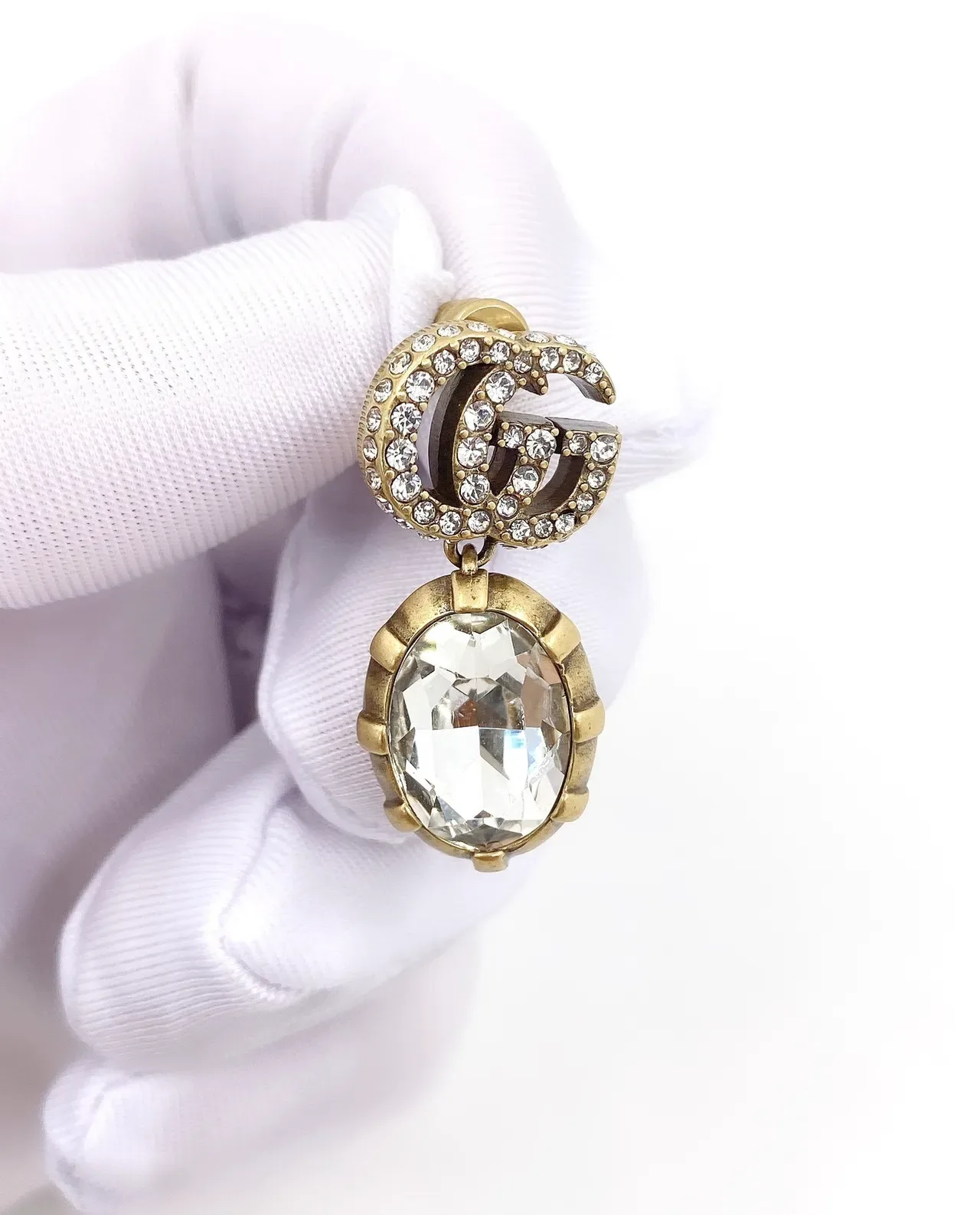 Gucci GG Marmont Double-G Crystal Drop Earrings 7