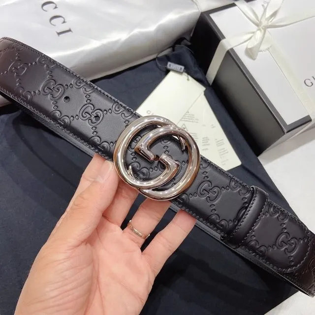 Gucci GG Marmont Embossed Monogram Black Leather Belt 2