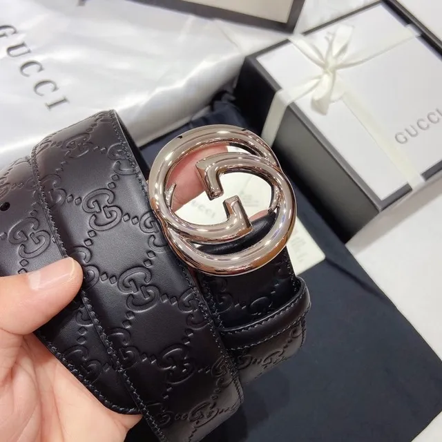 Gucci GG Marmont Embossed Monogram Black Leather Belt 4
