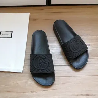 Gucci GG Marmont Embossed Quilted Strap Black Slippers