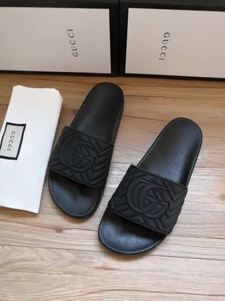 Gucci GG Marmont Embossed Quilted Strap Black Slippers 6