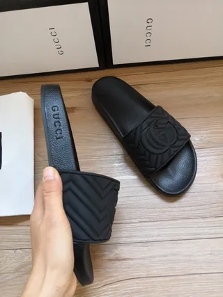 Gucci GG Marmont Embossed Quilted Strap Black Slippers 7