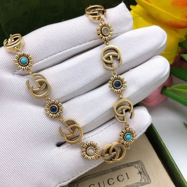 Collier Gucci GG Marmont Inspiré Doré Floral et Double G 2