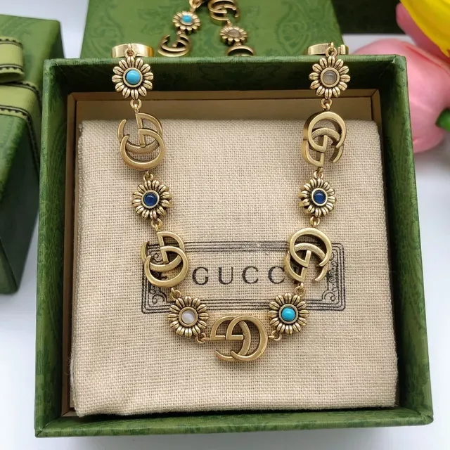 Collier Gucci GG Marmont Inspiré Doré Floral et Double G 3