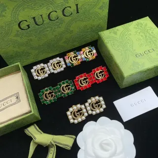 Gucci GG Marmont-inspired Multicolor Gold Double-G Logo Pavé Crystal-Encrusted Earrings