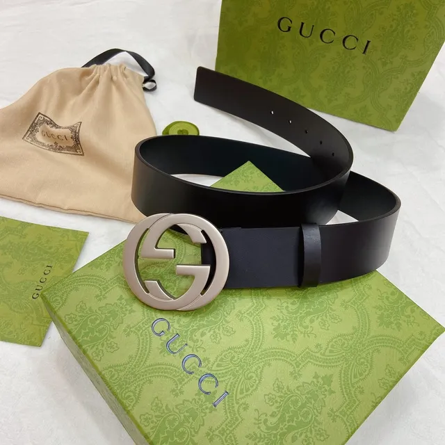Gucci GG Marmont Interlocking G Black Leather Belt 9