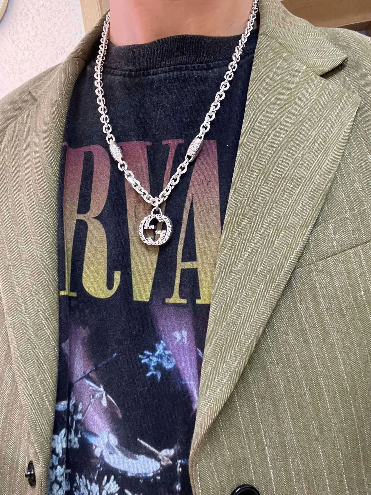 Gucci GG Marmont Interlocking G Pendant Silver Chain Necklace 3
