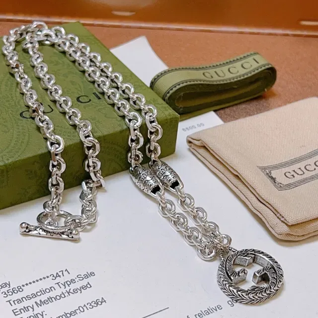 Gucci GG Marmont Interlocking G Pendant Silver Chain Necklace 4