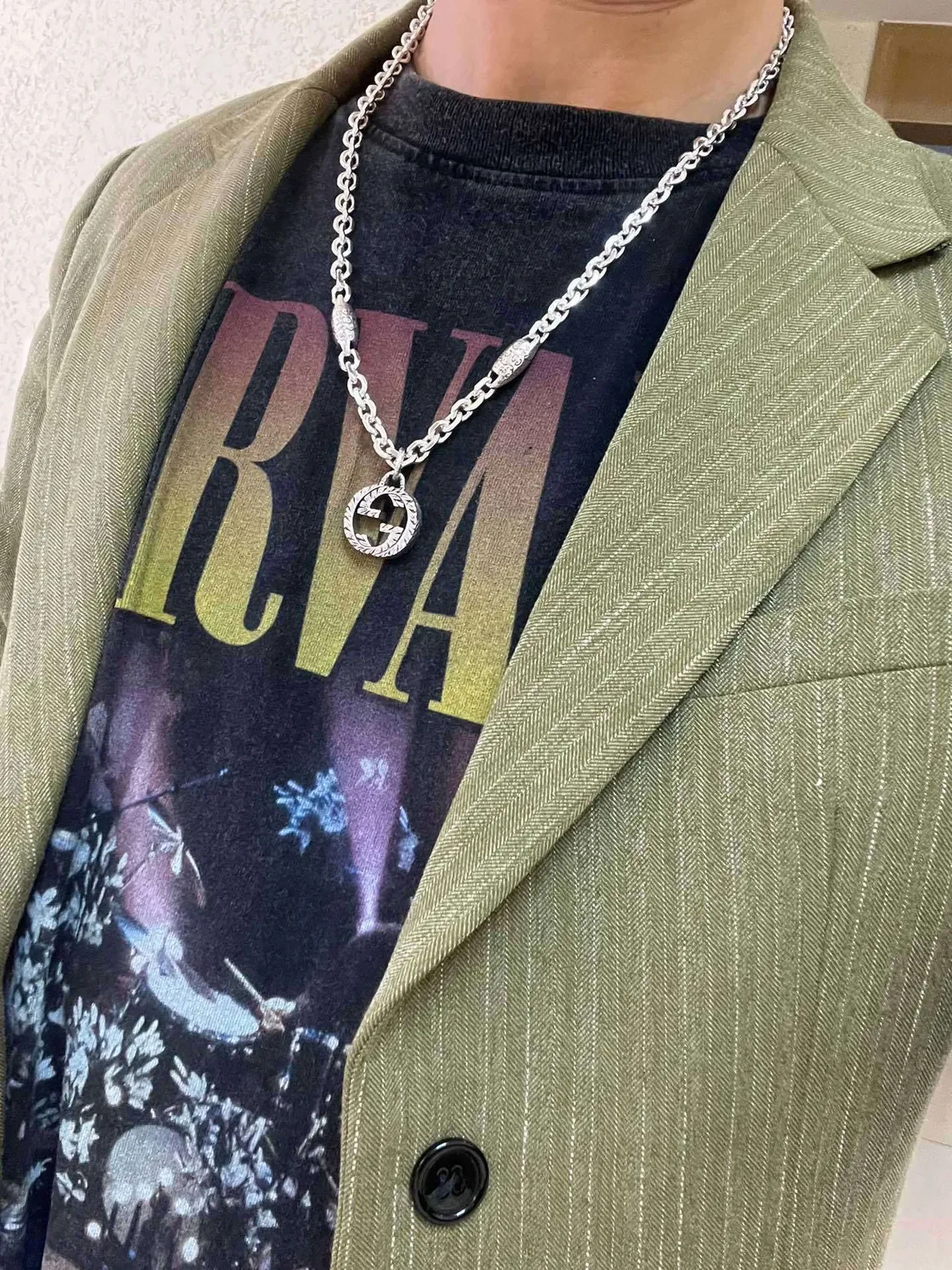 Gucci GG Marmont Interlocking G Pendant Silver Chain Necklace 5