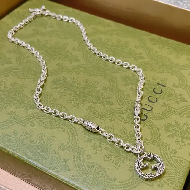 Gucci GG Marmont Interlocking G Pendant Silver Chain Necklace 6