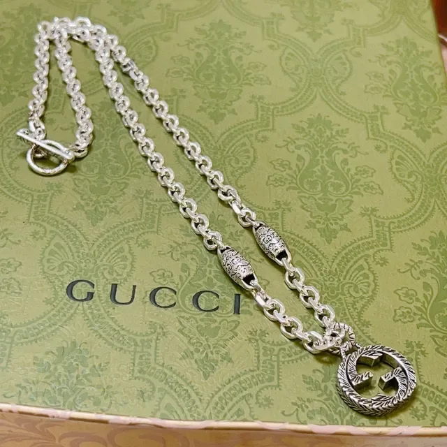 Gucci GG Marmont Interlocking G Pendant Silver Chain Necklace 7