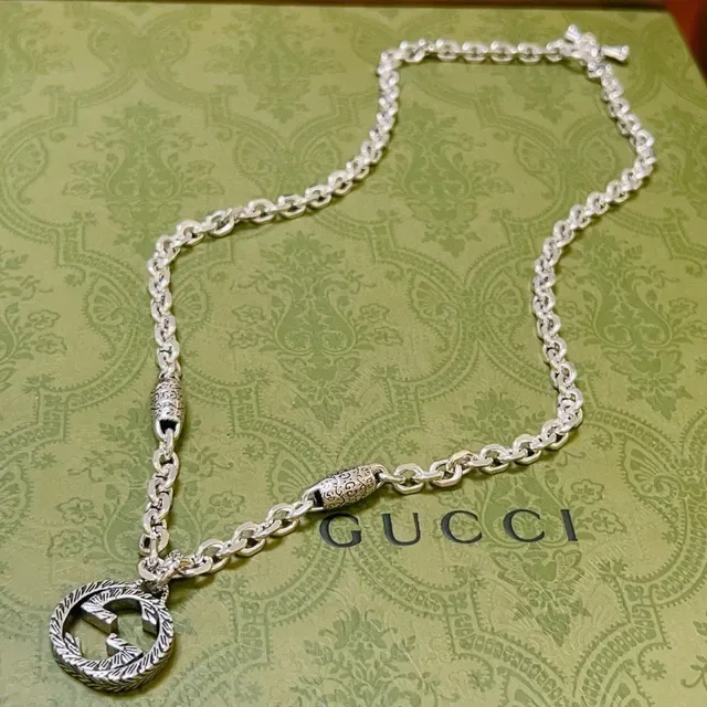 Gucci GG Marmont Interlocking G Pendant Silver Chain Necklace 9