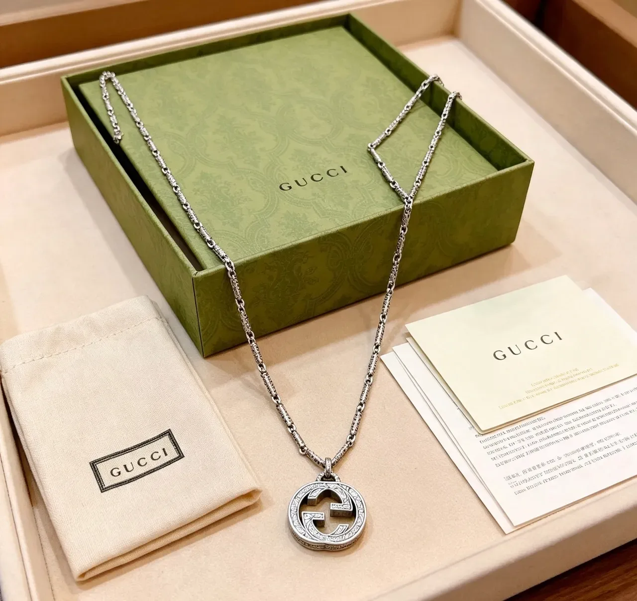 Gucci GG Marmont Interlocking G Pendant Silver-Tone Necklace 2