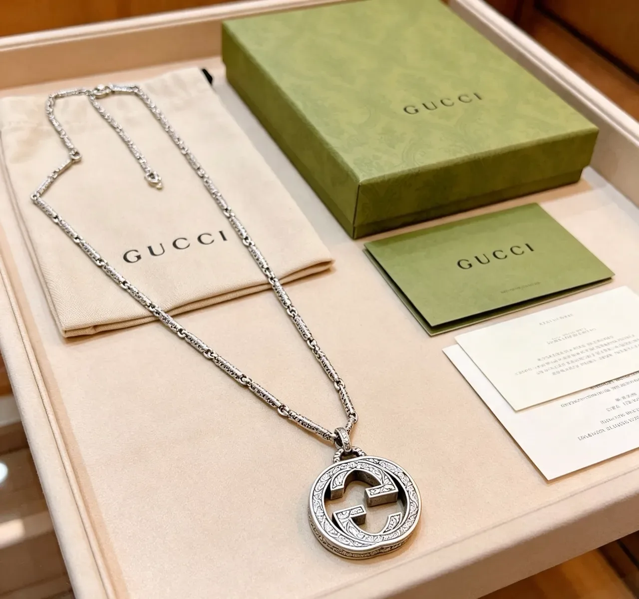 Gucci GG Marmont Interlocking G Pendant Silver-Tone Necklace 4