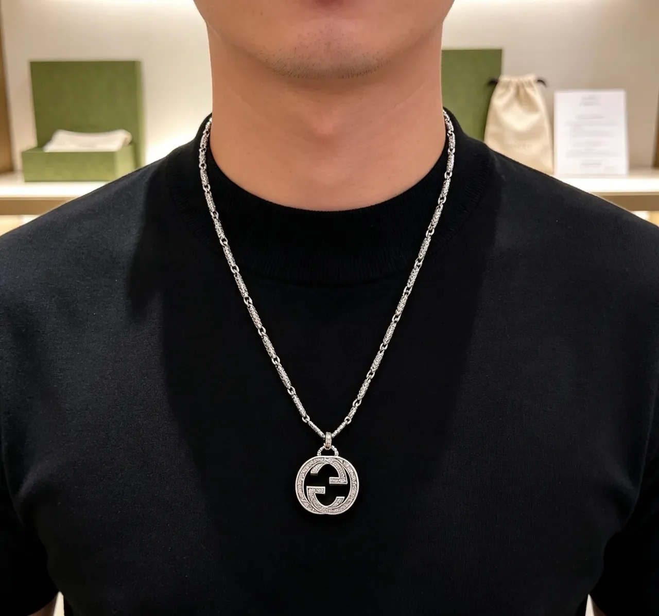 Gucci GG Marmont Interlocking G Pendant Silver-Tone Necklace 8