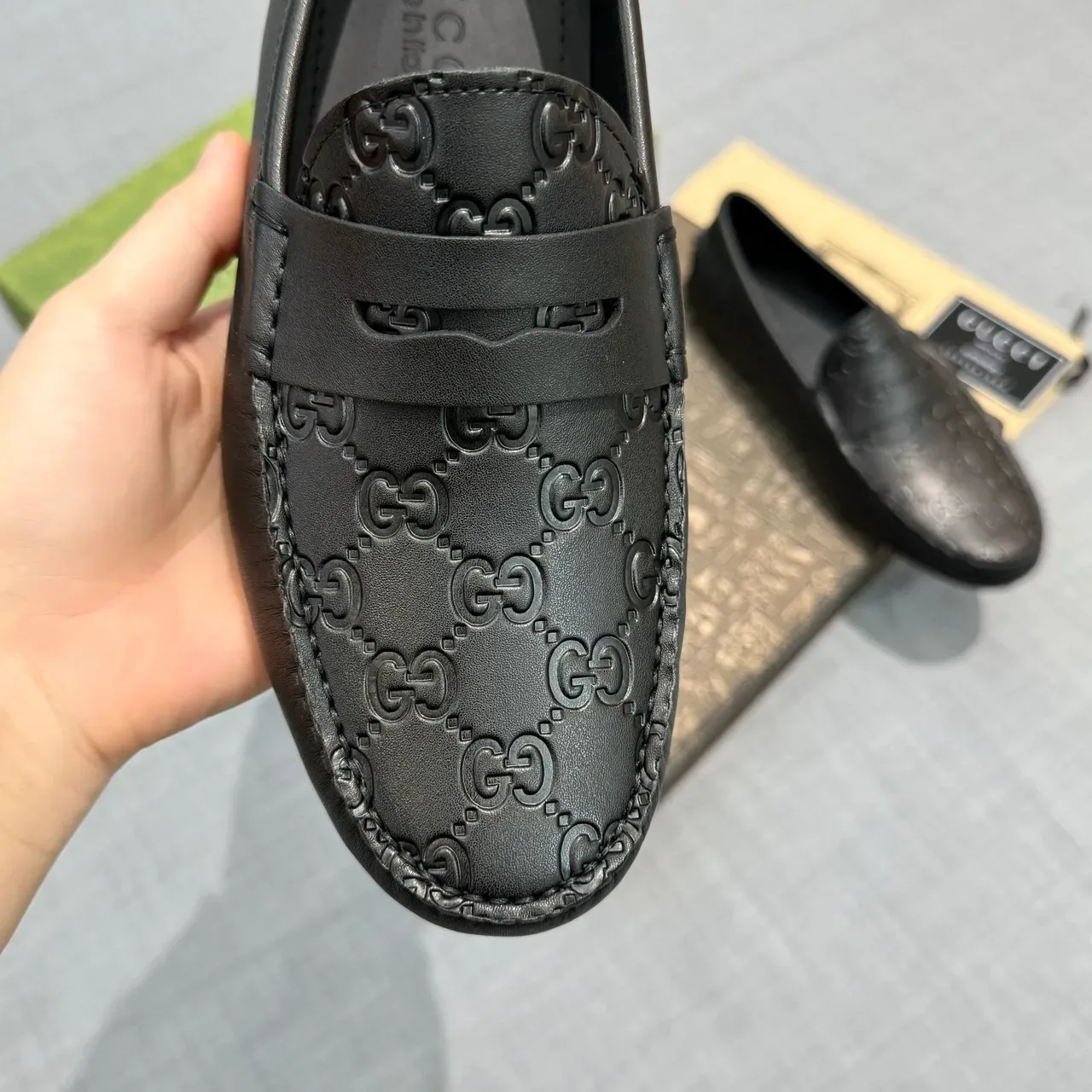 Gucci GG Marmont Loafer Black Embossed Leather Loafers 4
