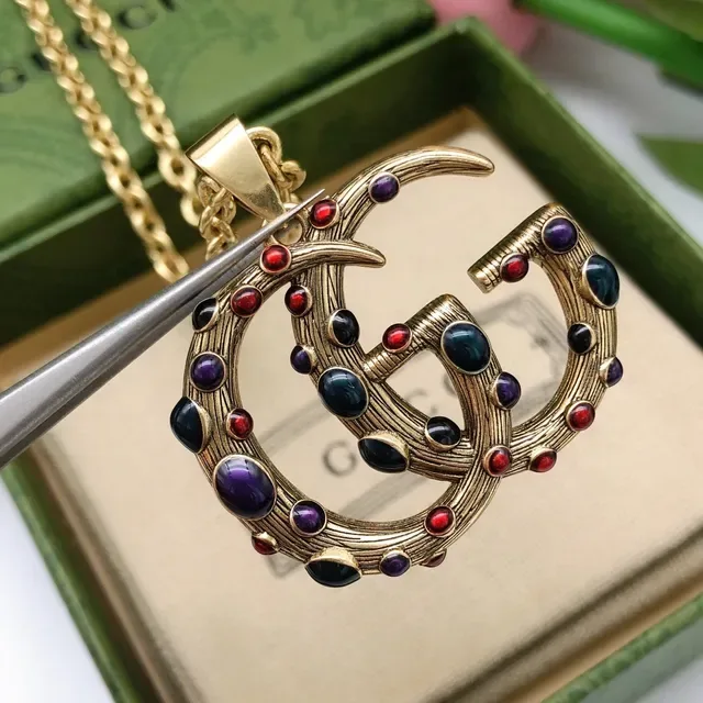 Gucci GG Marmont Multistone Interlocking G Pendant Necklace 3
