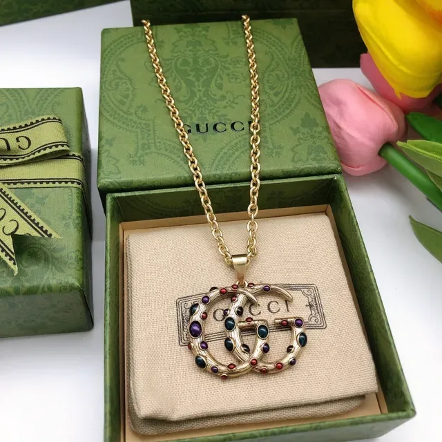 Gucci GG Marmont Multistone Interlocking G Pendant Necklace 6