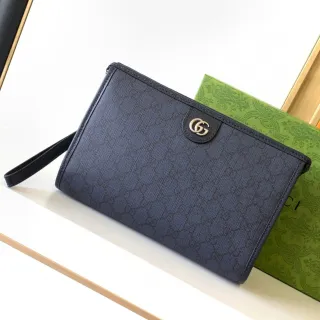Gucci GG Marmont Navy Gold Monogram Jacquard Wristlet