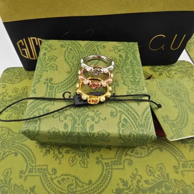 Gucci GG Marmont Pavé Stone Gold Ring 7