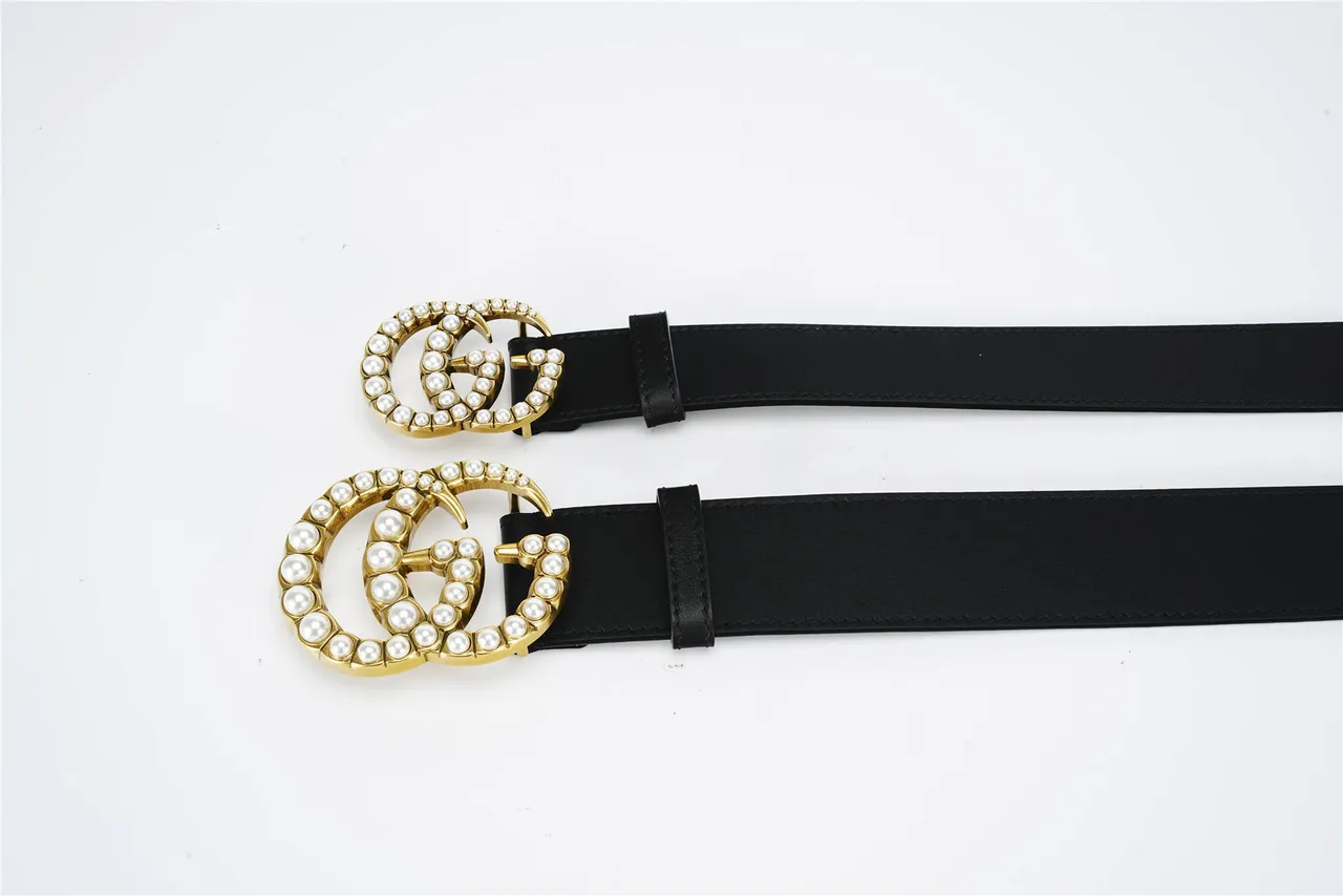 Gucci GG Marmont Ceinture en cuir noir ornée de perles 2